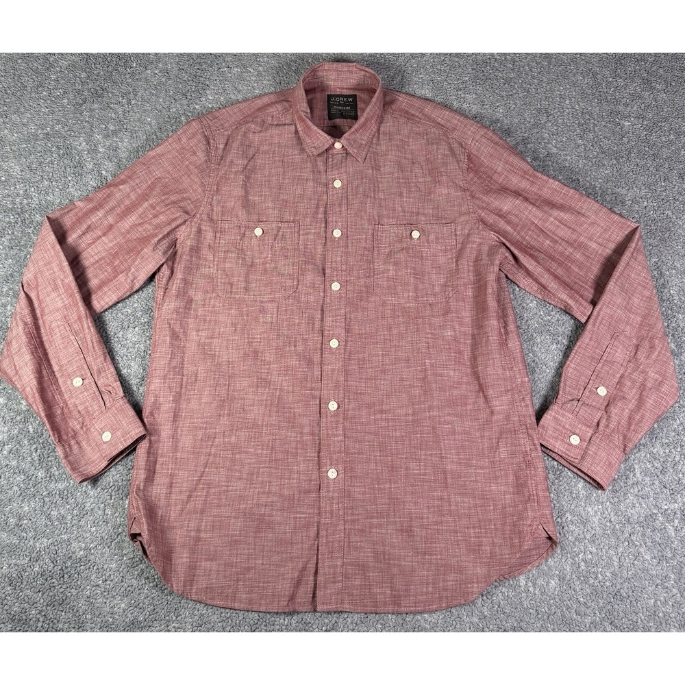 J.Crew Mens Large Red Chambray Workshirt Utility Button Up Long Sleeve Shirt‎